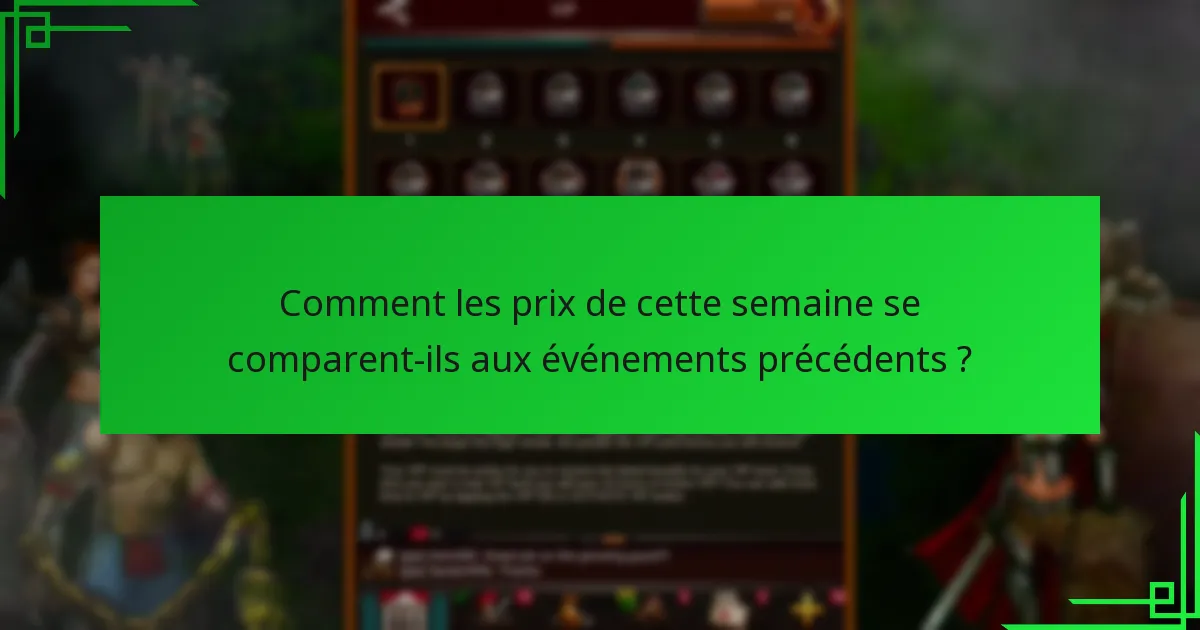 Quels sont les prix de jalon pour cette semaine ?